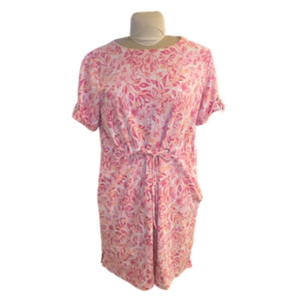 Appleseed’s Casual Cotten Blend Floral Print Dress Sz. PXL Drawstring Waist Vaca